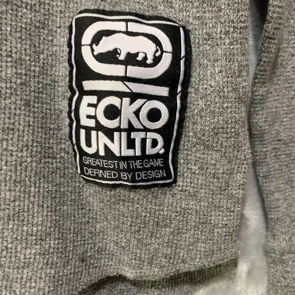 Ecko Unltd Hoodie Mens Gray Large Cotton Blend Pullover Thermal Button Logo - Picture 5 of 12